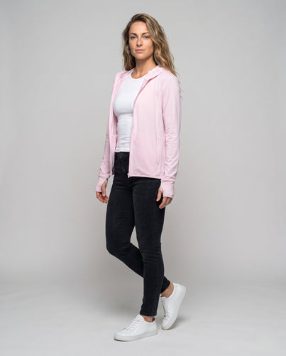 Damen nan strukturierter Sport-Zipcardigan mit Kapuze feuchtigkeitsregulierender Funktionsfaser Daumenlochbündchen und Eingrifftaschen Echo Archiv
