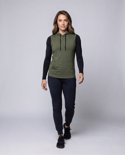 Damen ärmelloses Kapuzenshirt mit praktischer Kängurutasche Echo Archiv