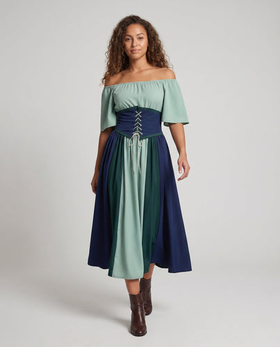 Damen Elegante Maxikleid mit Rüschentop und Hohem Taillenbund