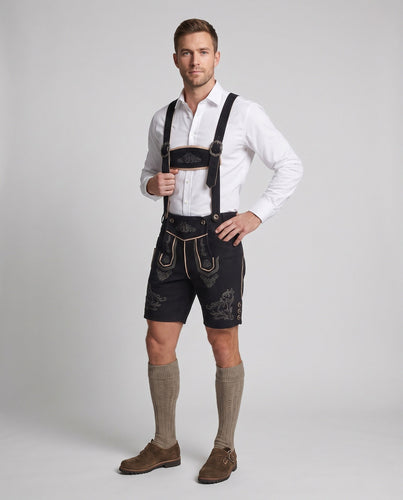 Herren stilvolle traditionelle Lederhosen mit aufwendiger Stickerei Echo Archiv