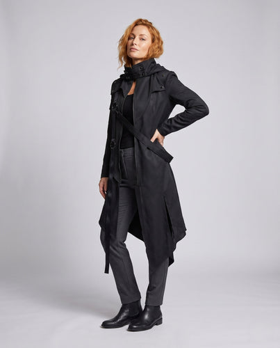 Damen asymmetrischer Kapuzenmantel mit modischen Details und praktischen Taschen Echo Archiv