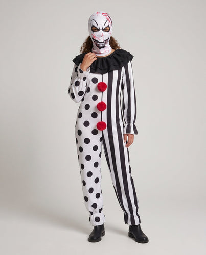 Damen Clowns-Kostüm mit Kopfteil und kontrastierenden Akzenten Echo Archiv
