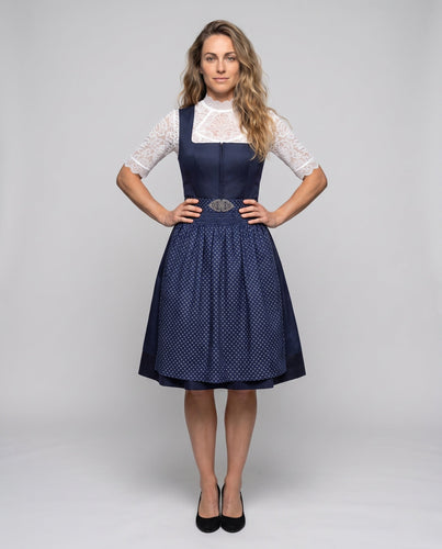 Damen Dirndl Kleid mit Spitzenärmeln und hochwertigem Schürze Echo Archiv