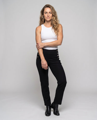 Damen elegante Baumwollhose mit aufwendigen Knopfdetails Echo Archiv