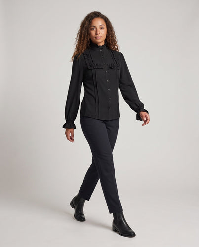 Damen elegante Bluse mit Rüschendetails und Stehkragen Echo Archiv