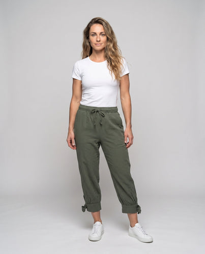 Damen elegante Freizeithosen mit elastischem Bund und seitlichen Schnürdetails Echo Archiv