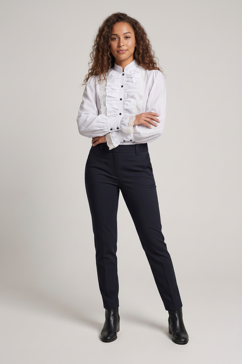 Damen elegante Rüschbluse mit Spitzenakzenten Echo Archiv