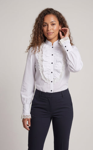 Damen elegante Rüschbluse mit Spitzenakzenten Echo Archiv