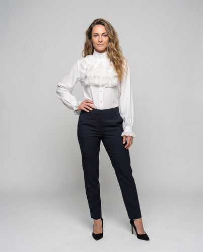 Damen elegante Rüschenshirt mit hochwertigem Stehkragen und zarten Volants Echo Archiv