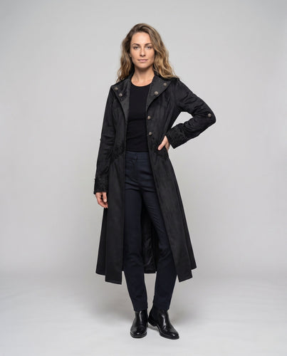 Damen elegante Steampunk-Jacke mit Spitzenverzierungen und asymmetrischem Saum – Célinea