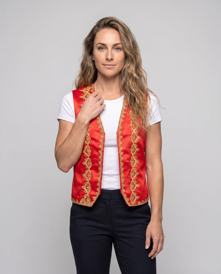 Damen Elegante Stehkragenweste mit kunstvollen Verzierungen Echo Archiv