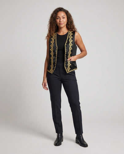 Damen elegantes Weste mit intricaten goldenen Verzierungen Echo Archiv
