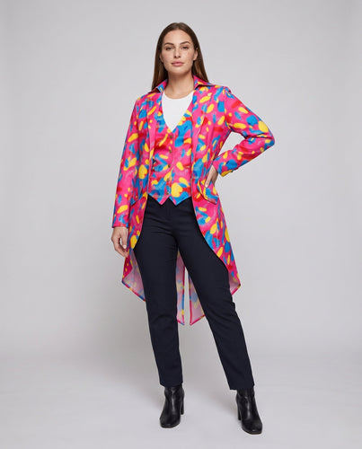 Damen eleganter, farbenfroher Mantel mit asymmetrischem Schnitt und Taschen – Montévia