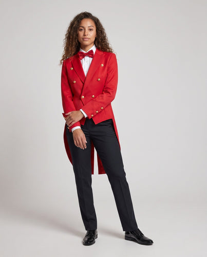 Damen eleganter Frack mit aufwendigen Knopfdetails und passendem Fliegen-Echo Archiv