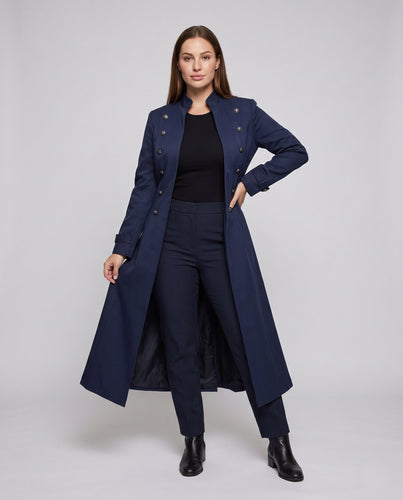 Damen eleganter Frackmantel mit dekorativen Knöpfen und hohem Kragen – Montévia