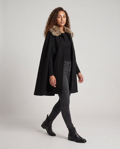 Damen eleganter Umhang mit luxuriösem Kunstfellkragen Echo Archiv