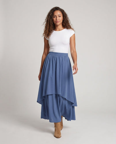 Damen elegante zweilagige Maxirock mit fließendem Schnitt und elastischem Bund Echo Archiv