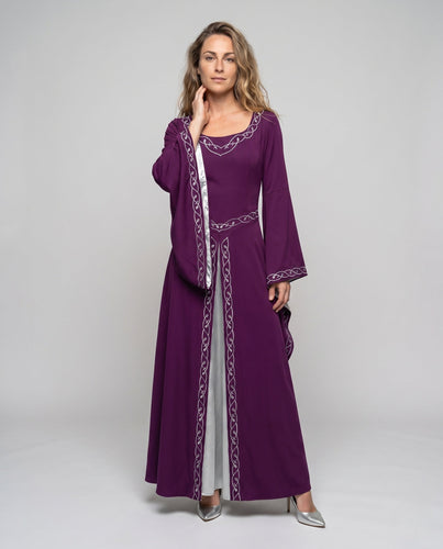 Damen elegantes, bodenlanges Kleid mit weitem Ärmel und kunstvollen Verzierungen – Valéora