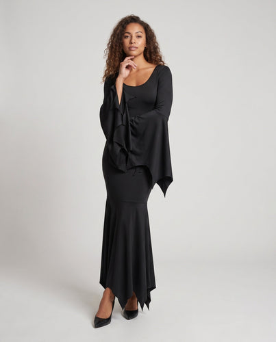 Damen elegantes Kleid mit schwingenden Ärmeln und flottem Schnitt Echo Archiv