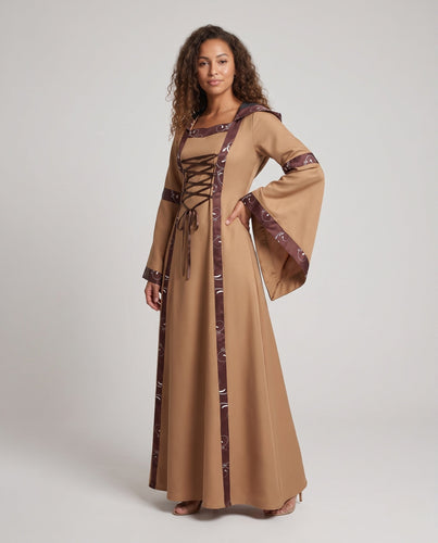 Damen elegantes Maxi-Kleid mit weitem Ärmel und Spitzenverzierungen Echo Archiv