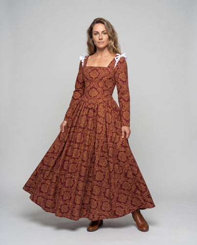 Damen Elegantes Maxikleid mit Barockmuster und langen Ärmeln Echo Archiv
