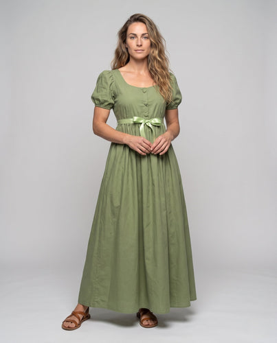 Damen elegantes Maxikleid mit Puffärmeln und tailliertem Gürtel – Valéora