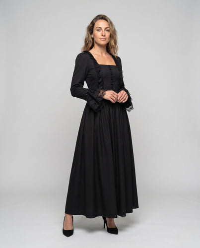 Damen elegantes Maxikleid mit Spitzenärmeln und Schnürung – Valéora
