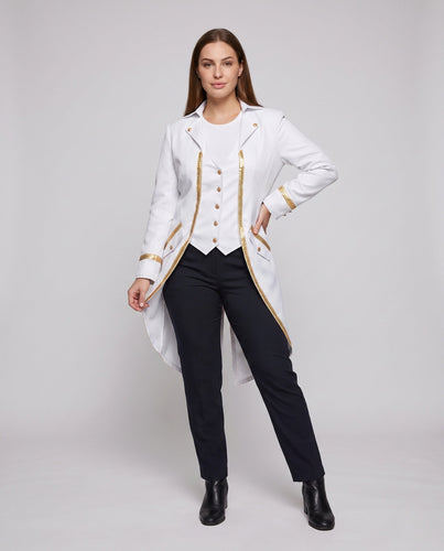 Damen historischer Frackmantel mit goldenen Akzenten und elegantem Schnitt – Avérine