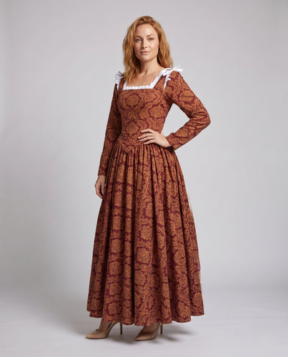 Damen historisches Ballkleid mit fließendem Rock und eleganten Spitzenärmel – Élara