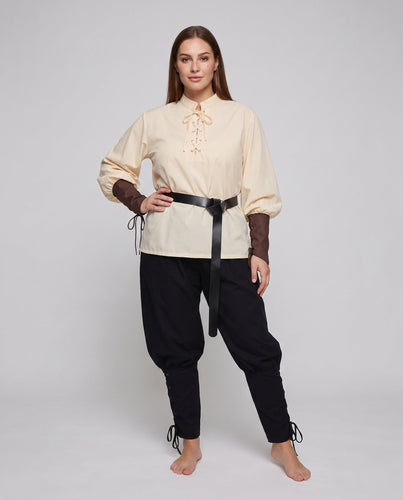 Damen historisches Kostümset mit eleganter Schnürbluse und weiten Hosen – Élanora