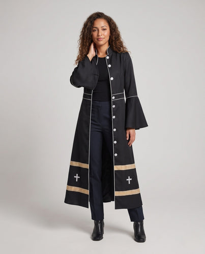 Damen Langarmkleid mit Glockenärmeln und goldenen Akzenten Echo Archiv