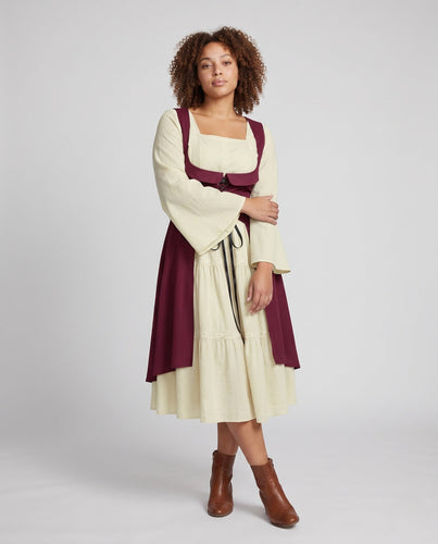 Damen Langkleid mit künstlerischem Ausschnitt und nostalgischen Lacing-Details – Valéora
