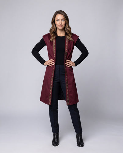 Damen lässiger Velours-Robe mit buntem Zierband – Lunéa