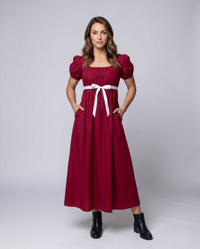 Damen Maxikleid mit elastischen Puffärmeln und taillierbarem Bund – Valéora