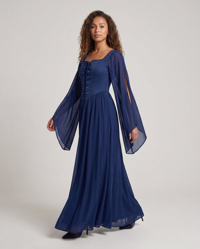Damen Maxikleid mit transparenten Ärmeln und Schnürdetails Echo Archiv