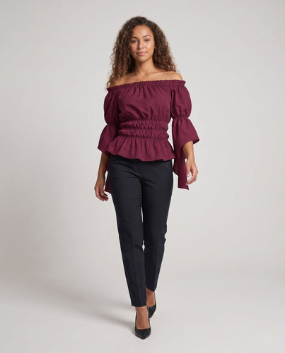 Damen Off-Shoulder Bluse mit Rüschensleeves und elastischem Band Echo Archiv