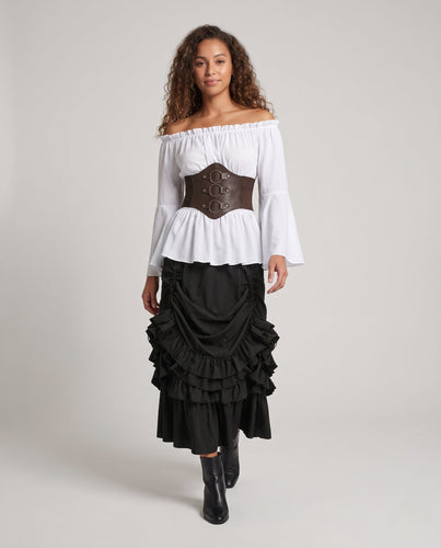 Damen Off-Shoulder Bluse mit Volantärmeln und tailliertem Korsett – Élovi