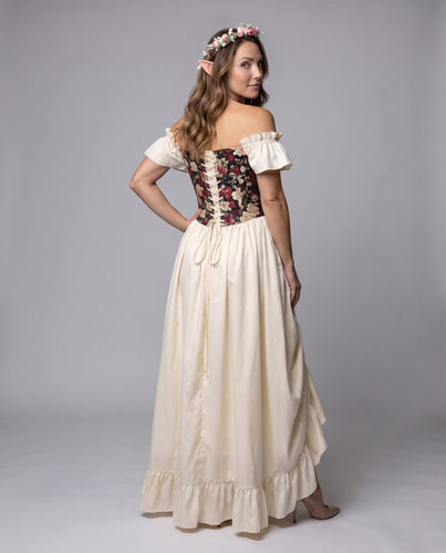 Damen romantisches Maxikleid mit Volants und floralem Oberteil – Valéora