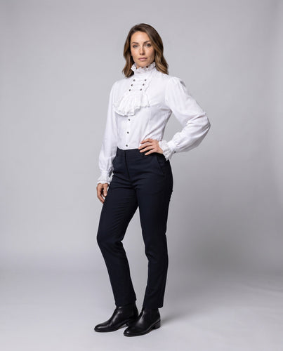 Damen Rüschenbluse mit elegantem Kragen und dekorativen Knöpfen – Élovi