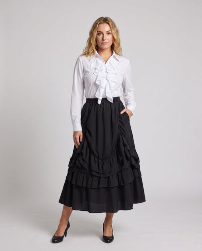Damen Rüschenshirt mit voluminösem Maxirock – Valéora