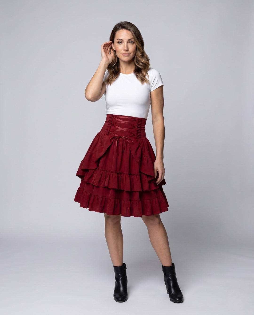 Damen Süßes Rüschenkleid mit Schürzen-Design und Schnürdetails – Élara