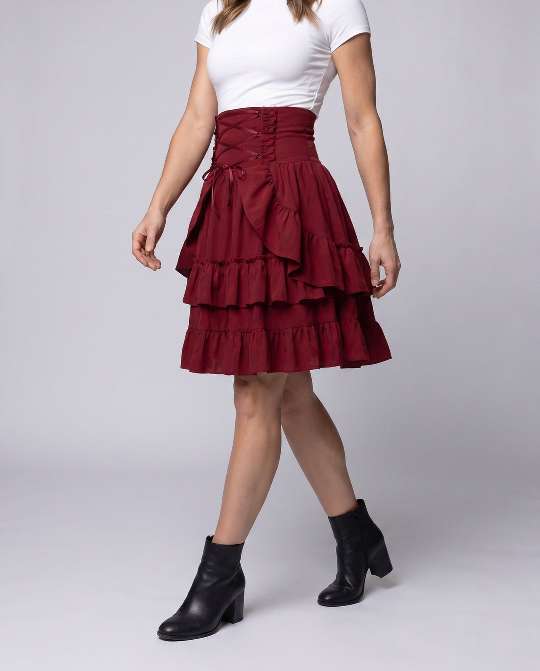 Damen Süßes Rüschenkleid mit Schürzen-Design und Schnürdetails – Élara