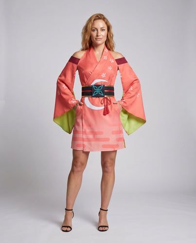 Damen traditionelle Kimono-Kleid mit blühenden Akzenten und fließenden Ärmeln Echo Archiv
