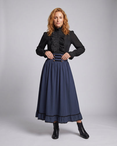 Damen viktorianisches Kleid mit Rüschen und Zierknöpfen Echo Archiv