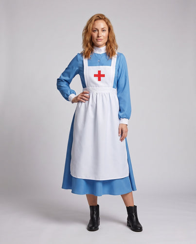 Damen Vintage Krankenschwesternkleid mit weißem Schürzen-Akzent Echo Archiv