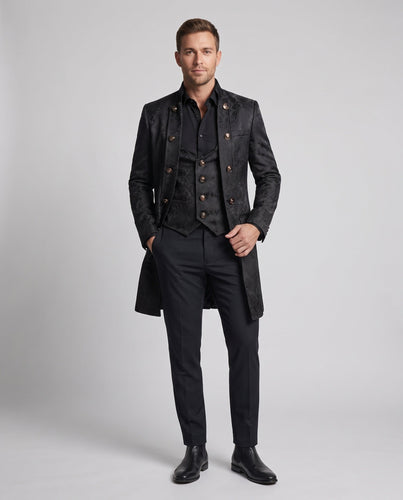 Herren eleganter Frackmantel mit aufwendigen Verzierungen – Montaro