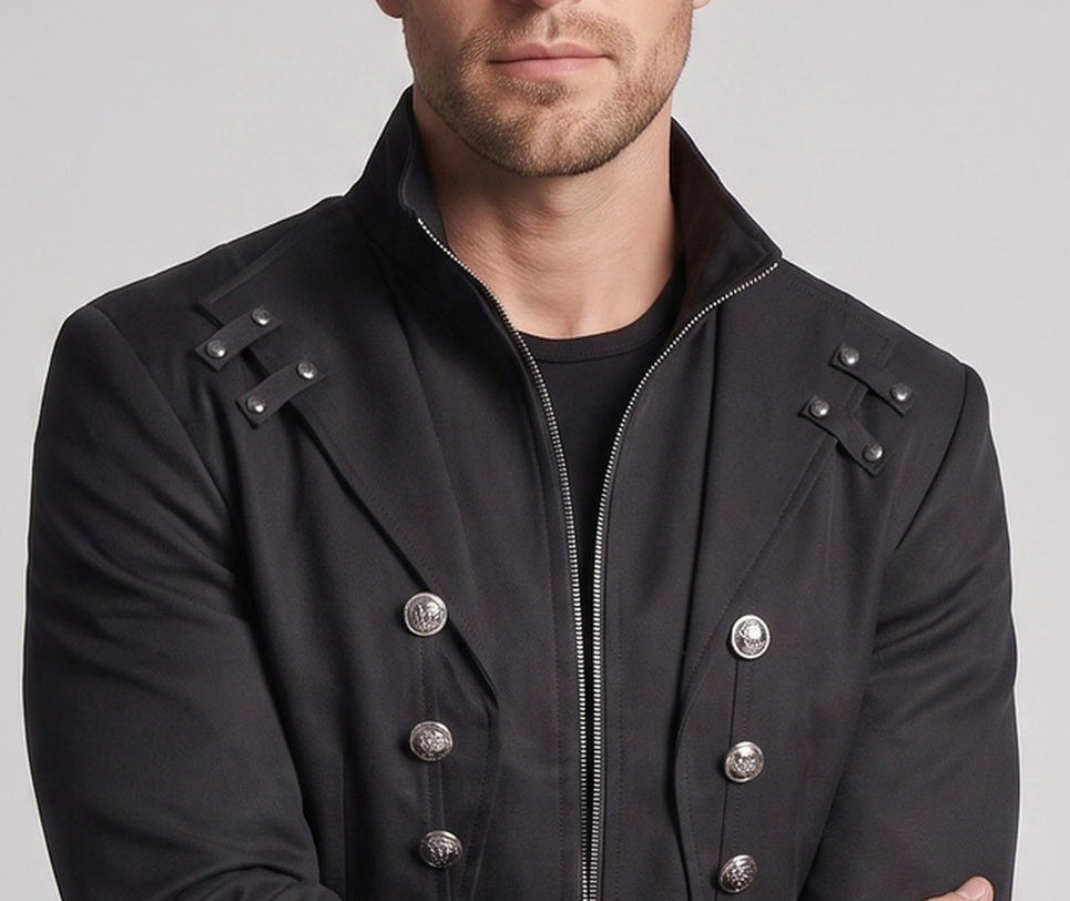 Herren stilvoller Frack mit asymmetrischem Saum und dekorativen Knopfdetails Echo Archiv