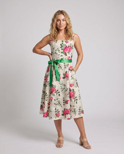 Damen Blumenmuster A-Linien Kleid mit Taillengürtel – Élara