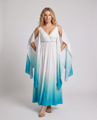 Frauen Boho Maxikleid mit schimmerndem Chiffon und fließenden Ärmeln Echo Archiv