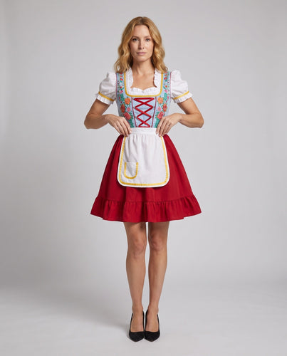 Damen Dirndl-Kleid mit farbenfrohen Applikationen und Rüschensaum – Lunéa